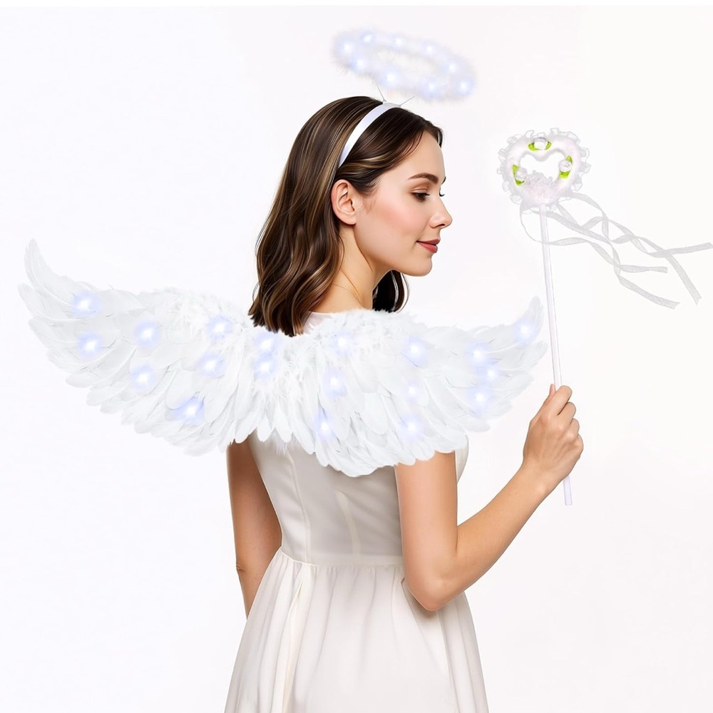 Illuminated Angel Costume with Wings and Halo